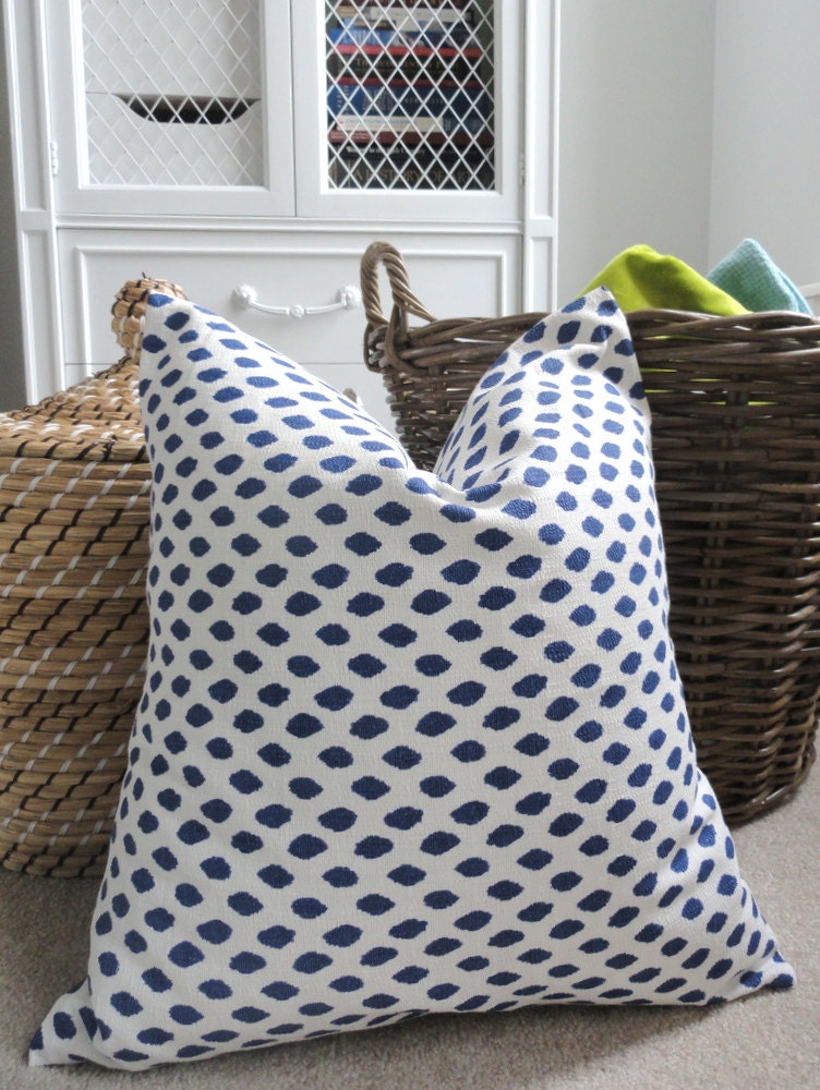 Navy Ikat Dot Pillow Cover - Designer Decorative Pillow  - 18 x 18 - Pillow Cover - Blue White Ikat - Throw Pillow