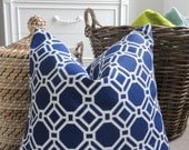 Navy Outdoor Pillow Cover - Geometric - 18 x 18 - Accent Pillow - Throw Pillow - Navy and White