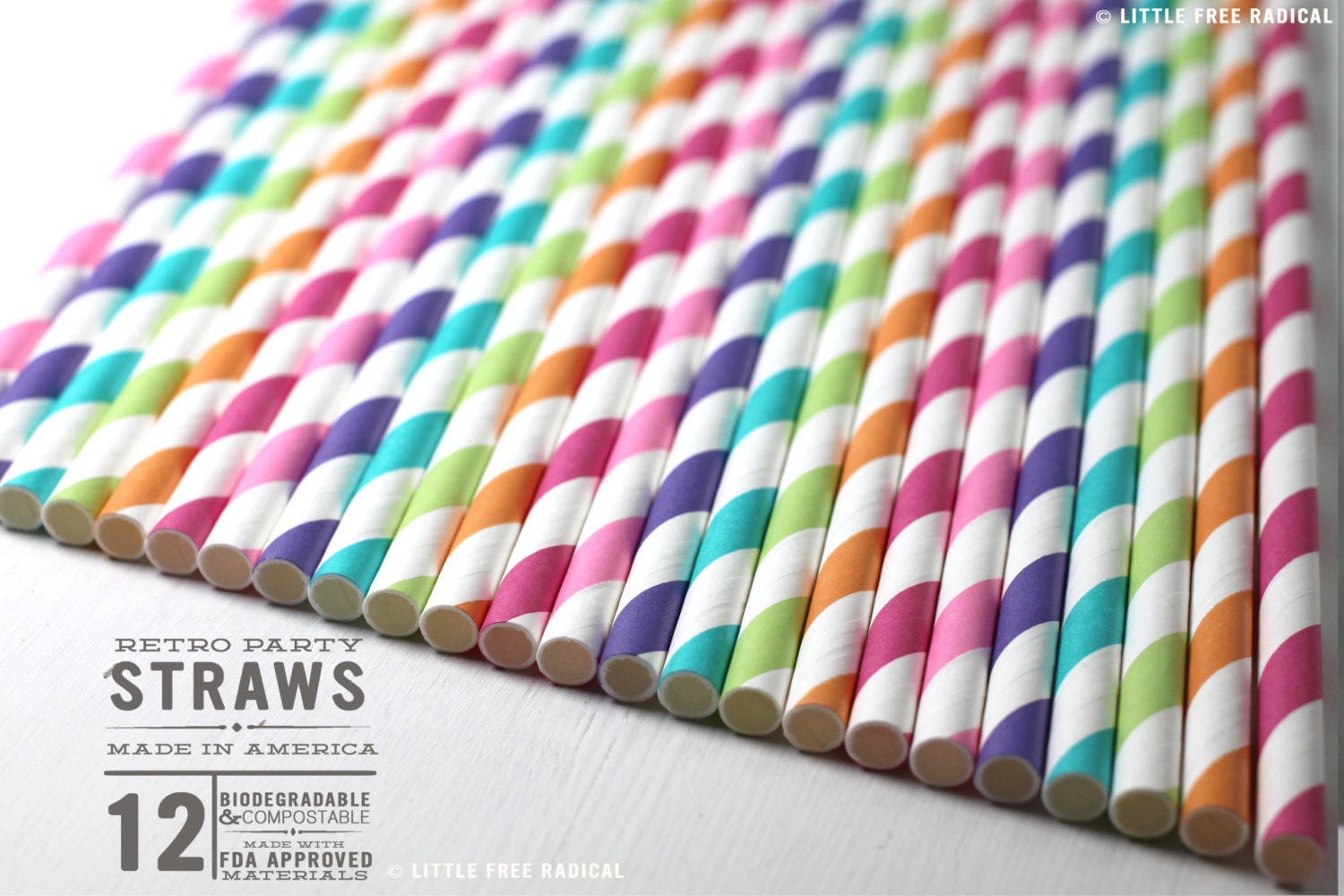 Bright Rainbow Paper Stripey Straws  12pk & Digital Flags - Party - Birthday - Baby Shower - Wedding