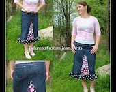 Hot pink w/ Black n White polka dot Ruffle Jean Skirt Custom Order To Your Size
