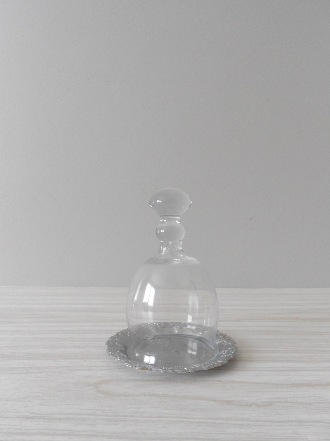 20% sale // rustic victorian glass cloche with silver base