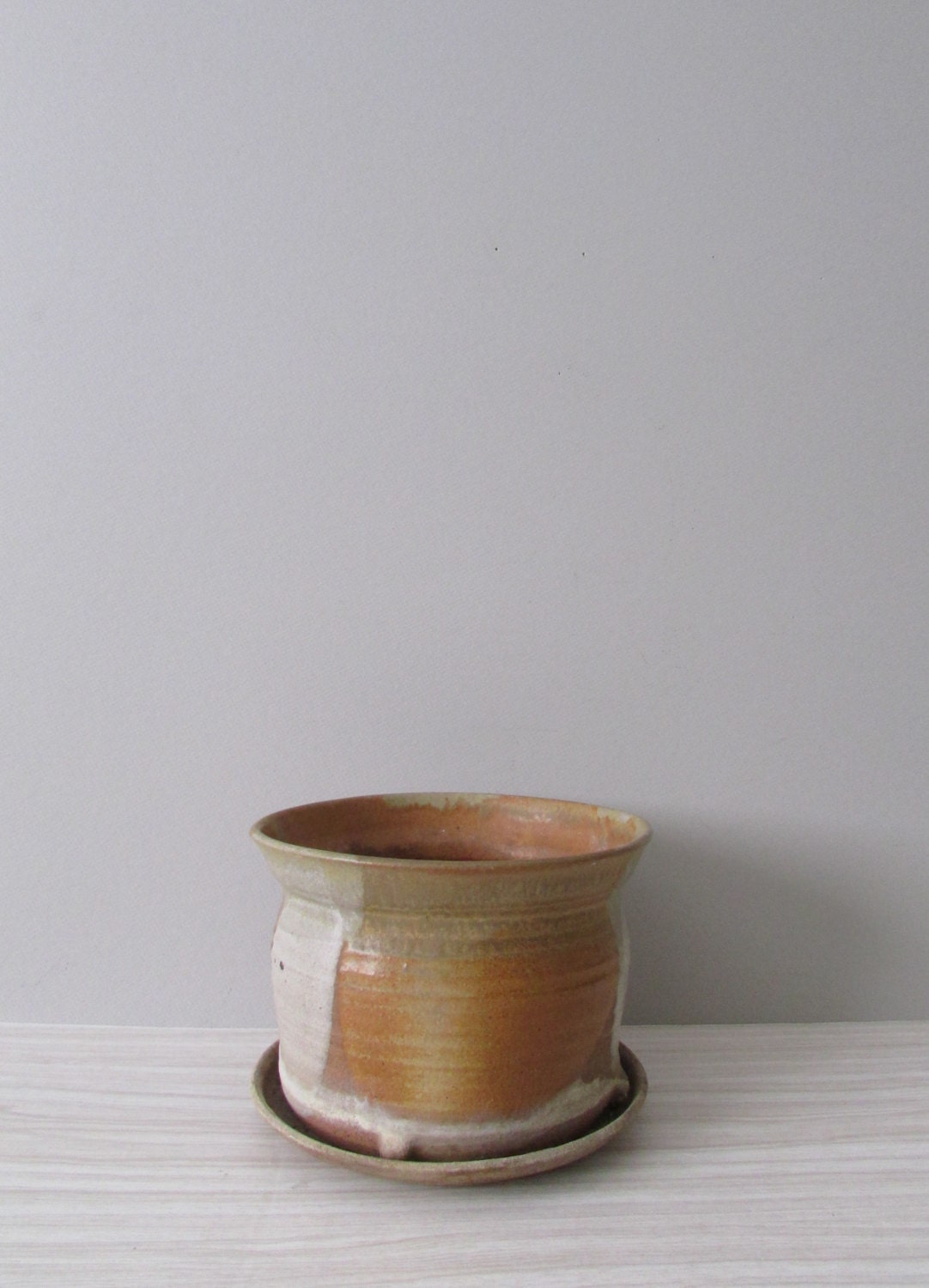 handmade studio ceramic pottery pot // stoneware // round vase // drainage