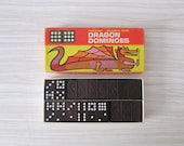 COMPLETE SET black wood dragon dominoes // halsam double nine // 55 pieces