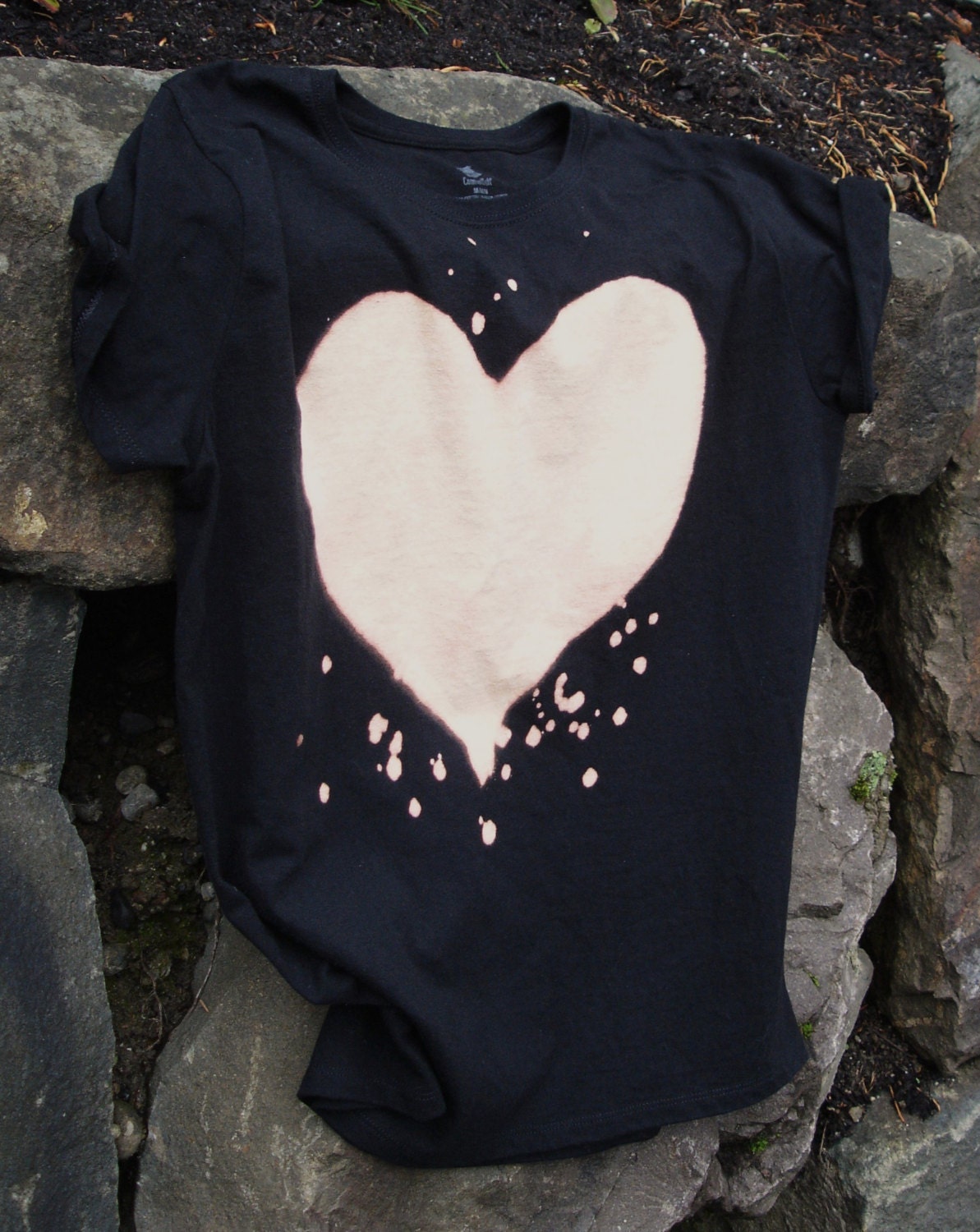 Bleached Heart Tee Shirt T Shirt Pink and Black I Love You
