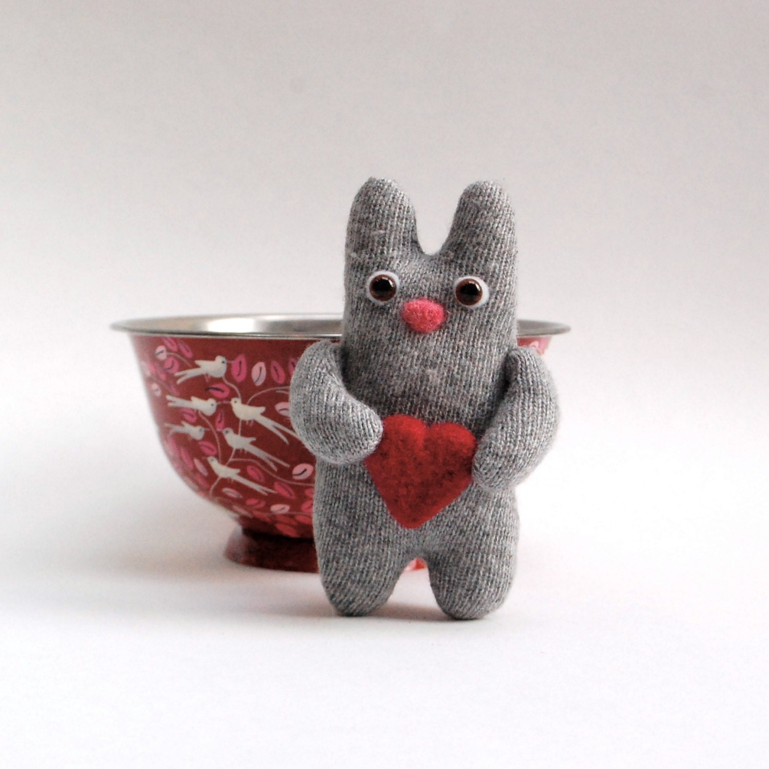 wool rabbit toy with love heart, tiny love bunny