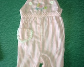 Pink and white ruffled seersucker overalls, vintage Carter's in size 12 months