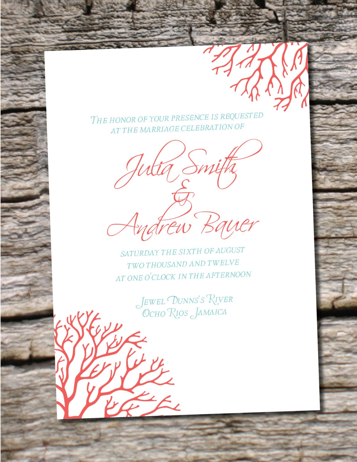 CORAL ELEGANCE Wedding Invitation/Response Card - 100 Professionally Printed Invitations & Response Cards
