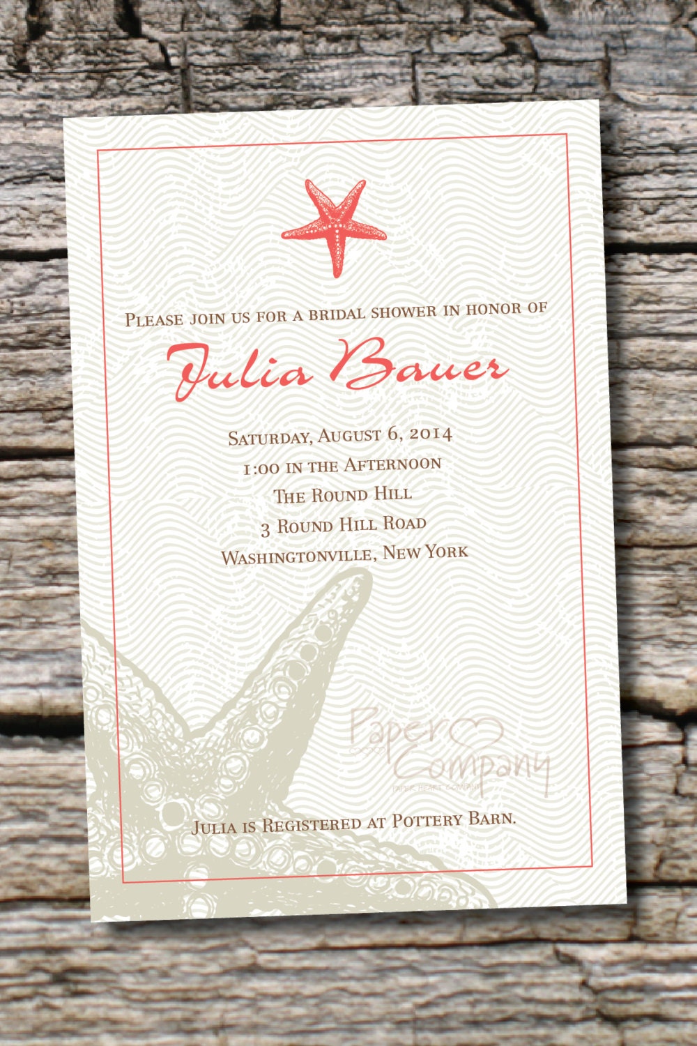 STARFISH CHIC Bridal Shower/ Baby Shower Destination Wedding Invitation - You Print, DIY, Digital File