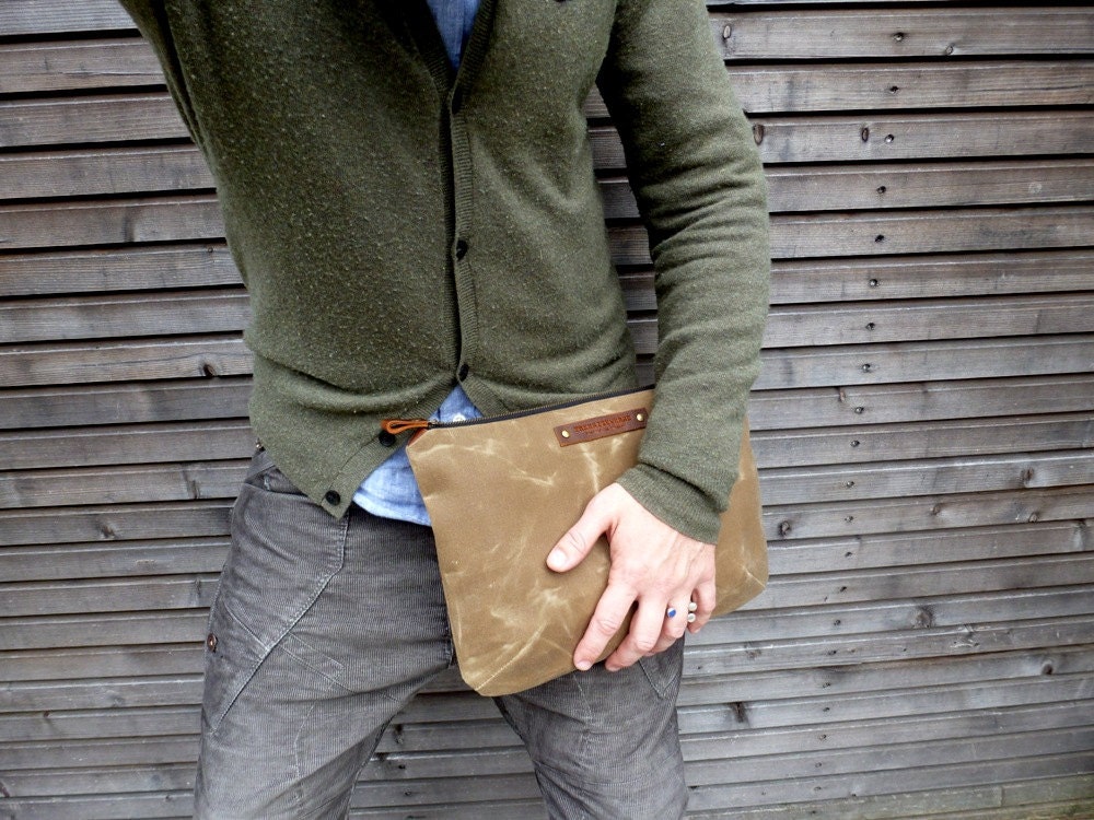 Waxed canvas large pouch  bag organizer Father's day gift