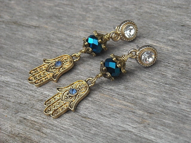 Hamsa Hand Earrings, Hand of Fatima, Evil Eye Earrings, Gold Earrings, Hamsa Jewelry, Post Earrings, Stud Earrings, Beaded Earrings,