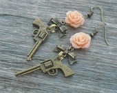 Gun Earrings, Guns and Roses, Pistol Earrings, Revolver Earrings, Western Pistol Jewelry, Bow Earrings, Gun Jewelry,