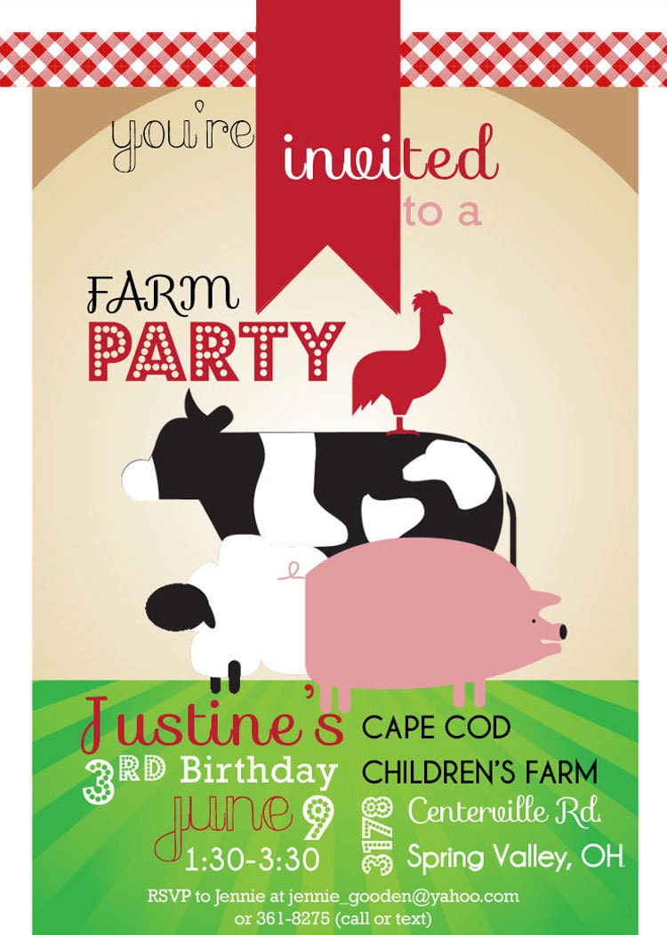 Farmers Market Birthday Party Printable 5x7 Invitation Farm Barn