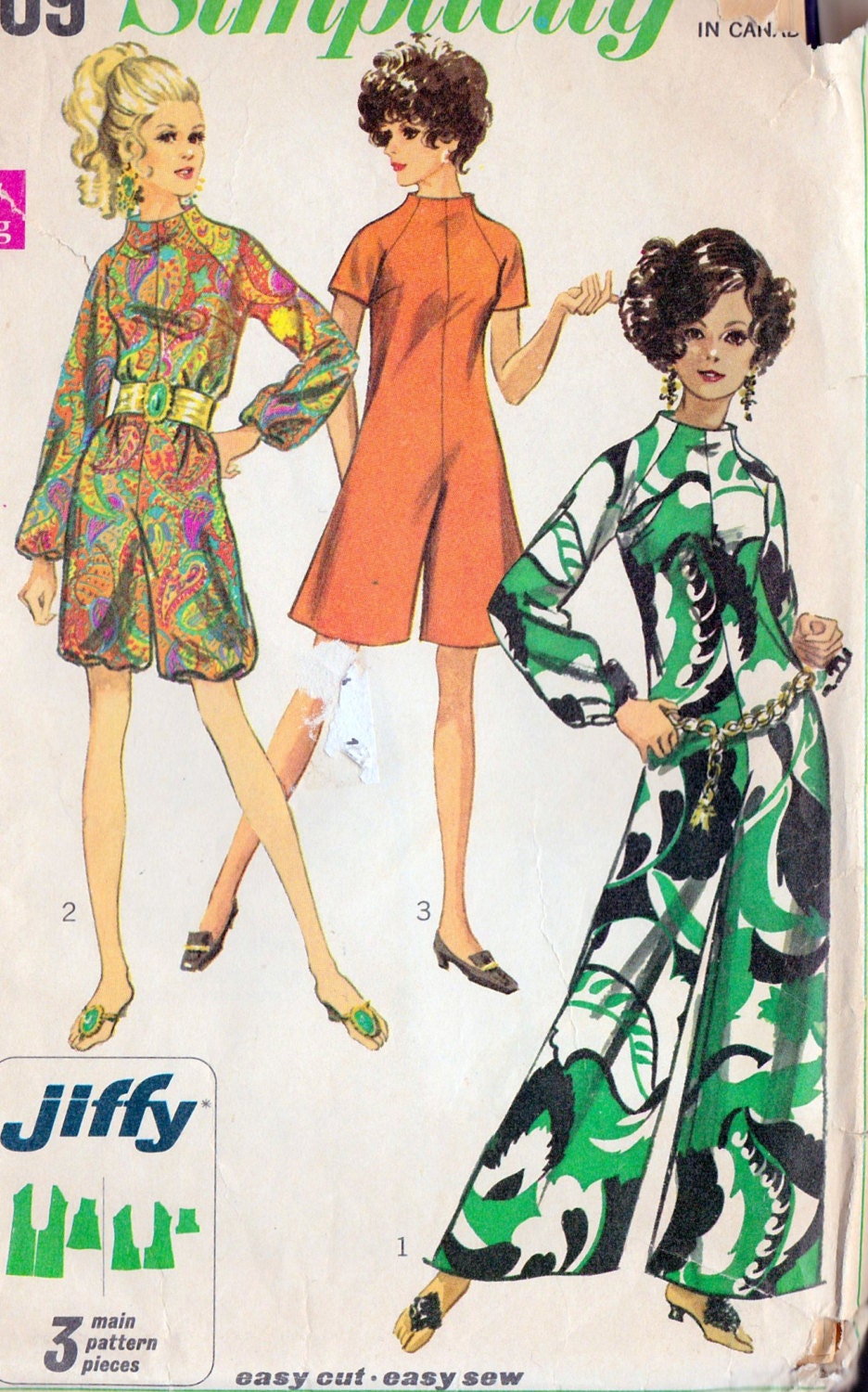 1960s Misses Pantdress In Two Lengths Vintage Sewing Pattern, Simplicity 7909 Bust 36"