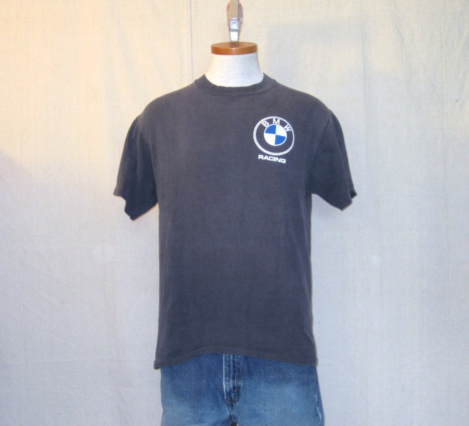 Vintage Awesome 80s BMW RACING GRAPHIC Car Auto Logo Grey Hanes Unisex Medium Cotton T-Shirt