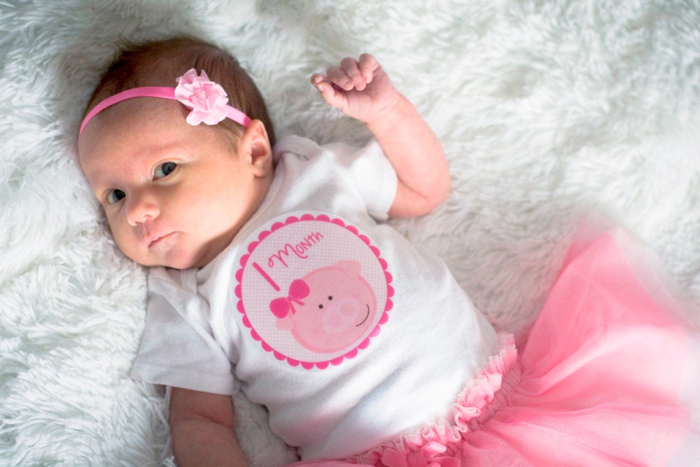 Monthly Onesie Stickers - Joanna - Cute Little Pink Piggy - Great Photography Prop and Baby Shower Gift Baby Month Stickers