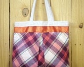 Pleated cotton tote - Fall plaid