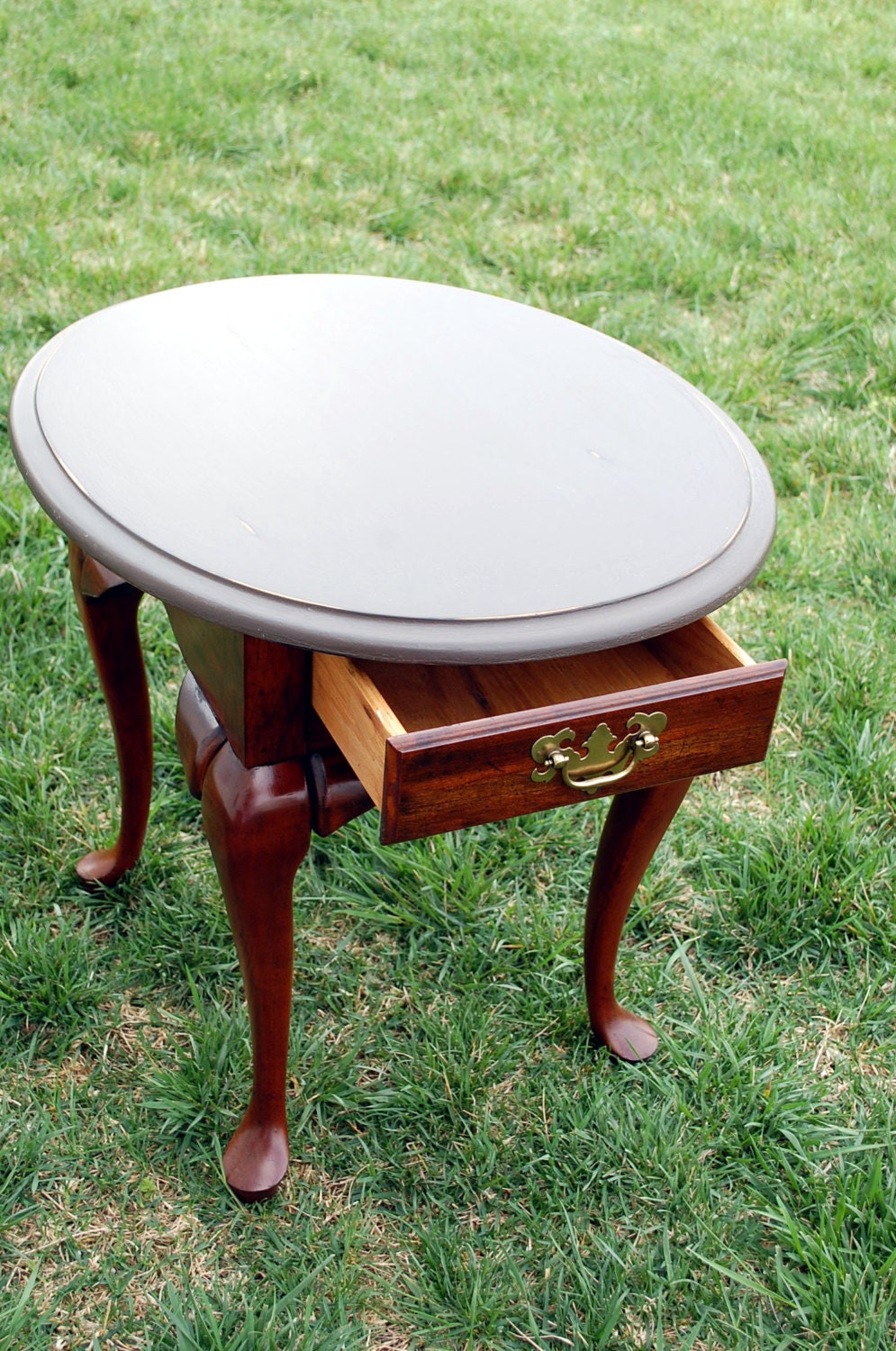 Vintage Cherry Mahogany End Table / Upcycled Hand Painted and Distressed Rustic Side Table / End Table / Dislay Table / Queen Anne