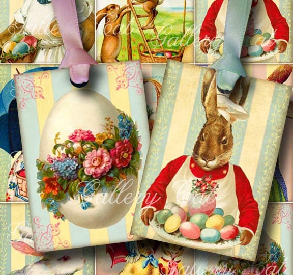 EASTER TIME Digital Collage Sheet Instant Download for Gift Tags Greeting Cards Arts and Crafts Vintage Bunny Eggs GalleryCat CS207