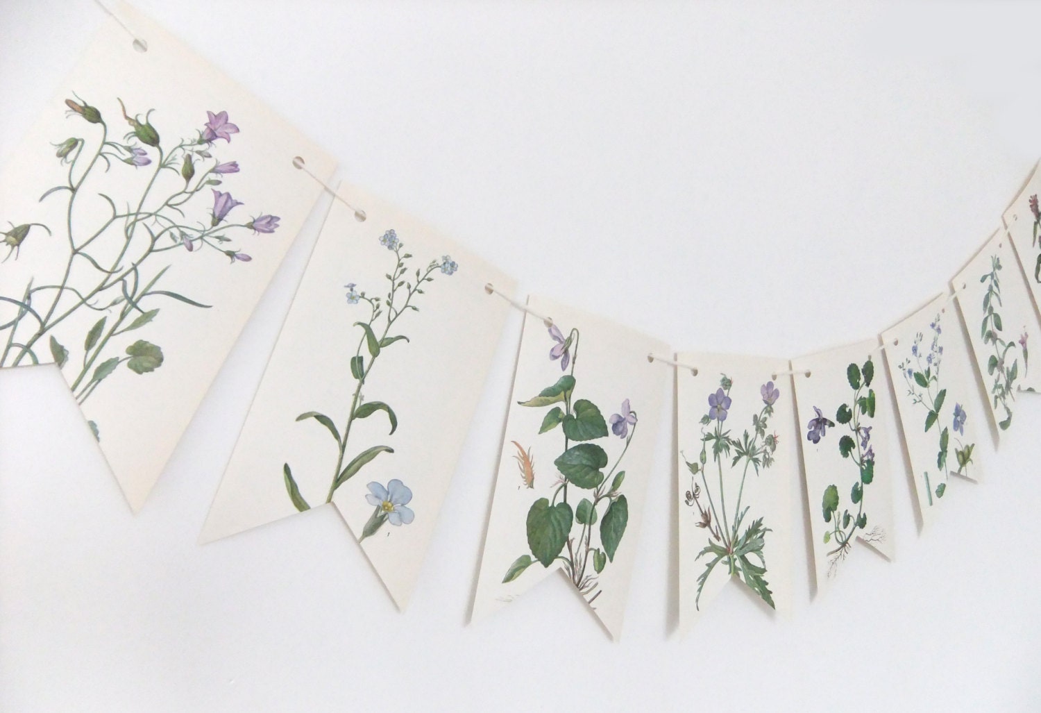 Floral Bunting. Spring Decoration. Recycled Garland. Lilac, Purple and Pastel Blue Flowers. Wedding decor. Home Decor
