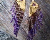 Gold and purple beaded earrings