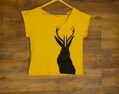 Yellow Jackalope Sweatshirt Shirt - Sustainable Upcycled Rabbit Shirt