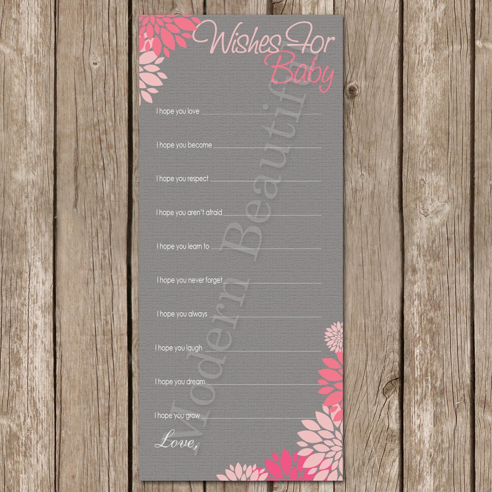 Girl Pink and Grey Flower Wishes for Baby Printable Card Il_570xn
