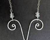 Aries Zodiac Necklace Astrology Sign Birthstones Sterling Silver Handcrafted Pale Blue Aquamarine Clear Quartz Crystal Cable Chain