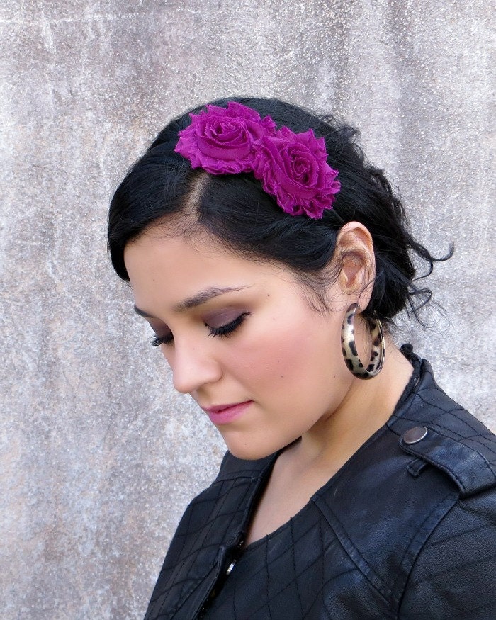 Headband for Women, Shabby Chic Headband in Plum for Adults and Girls by Flower Couture