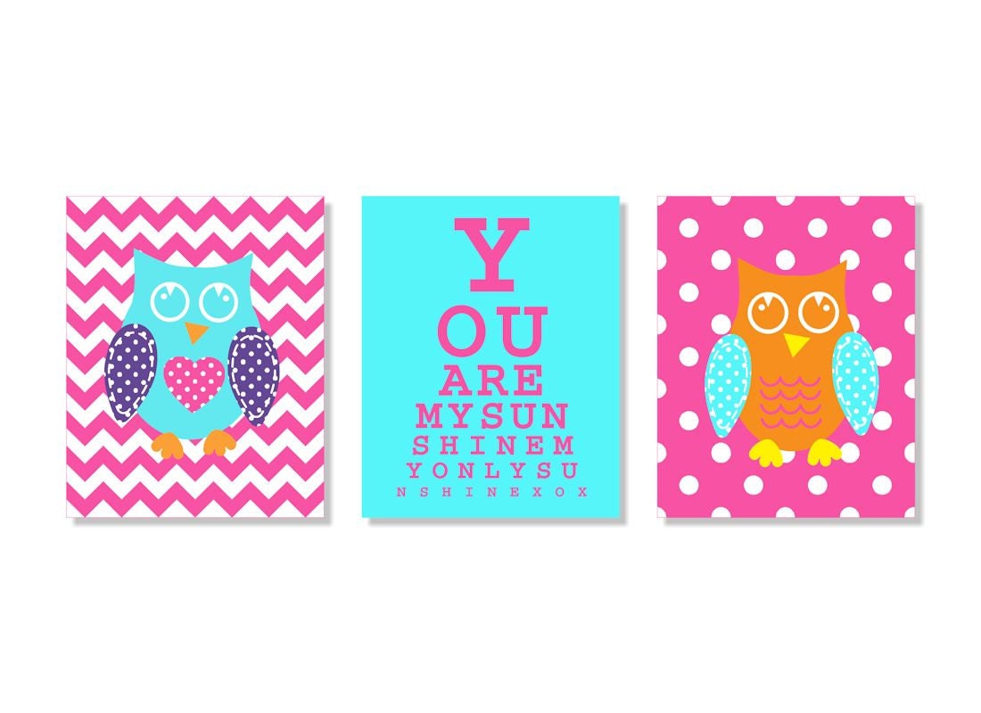 You Are My Sunshine Eye Chart Chevron Bright Owl Nursery Kids Art Print Wall