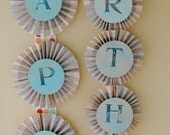 Happy Birthday Paper and Ribbon Banner Made with Vintage Stamp Set and Book Pages Made to Order