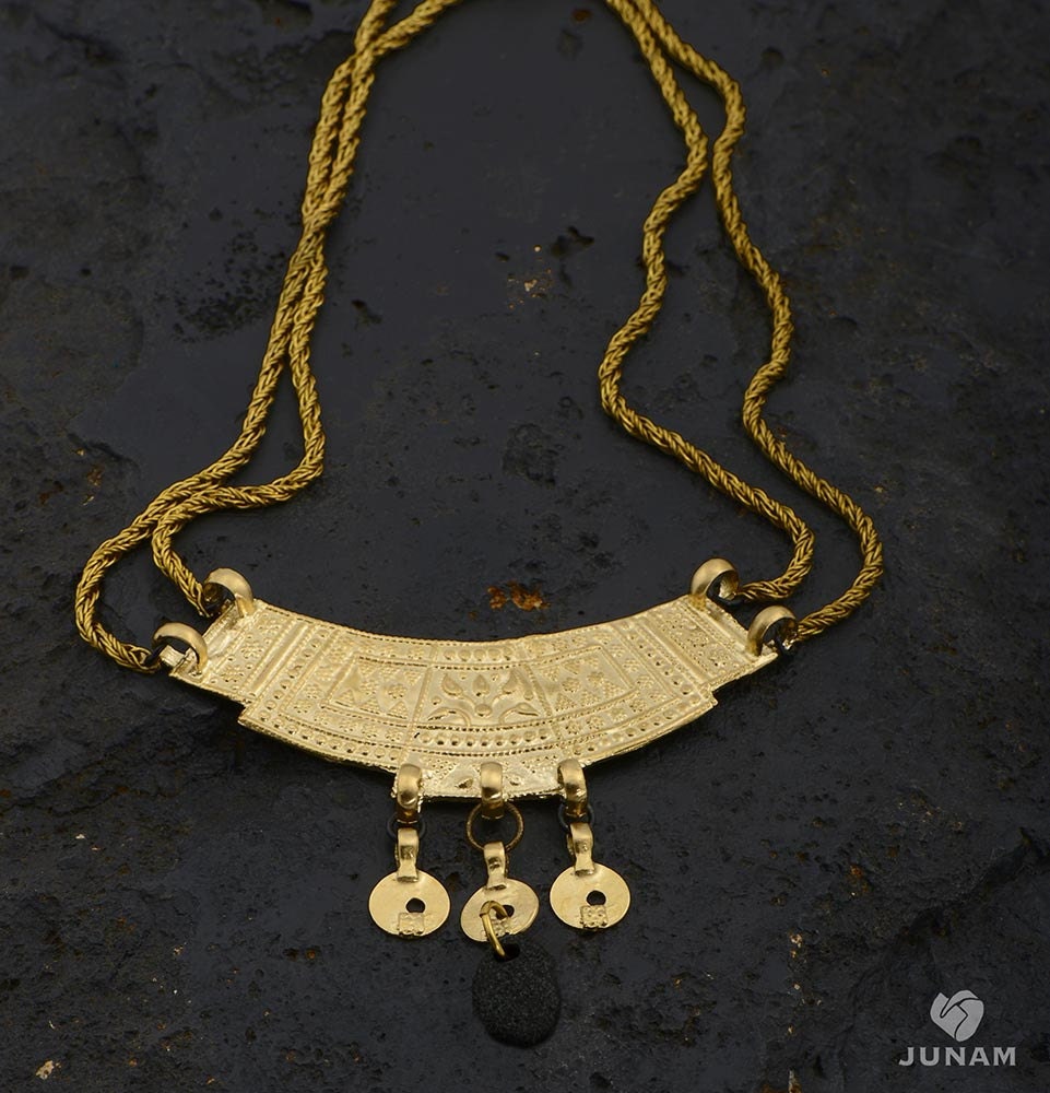 Egyptian Queen Necklace, 18k gold plated - double chain, flat pendant, large pendant, unique jewelry, beach stone, wearable art, designer
