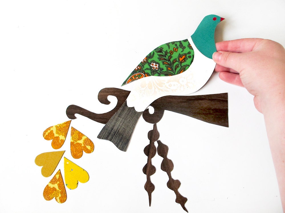Kereru in the Kowhai (Wood Pigeon) - magnetic fridge art set