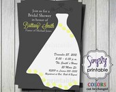 Yellow/Gray Wedding Dress Bridal Shower Invitation (Printable Digital File) Il_170x135
