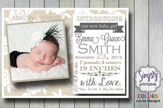 Lace Girl Birth Announcement Il_570xn