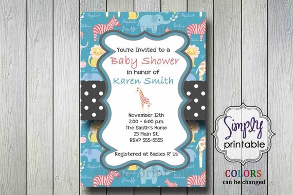 Safari Baby Shower Invitation Aqua Il_570xn