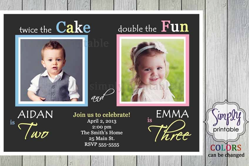 Joint Party Girl/Boy Birthday Invite Pink Blue Yellow Il_570xn