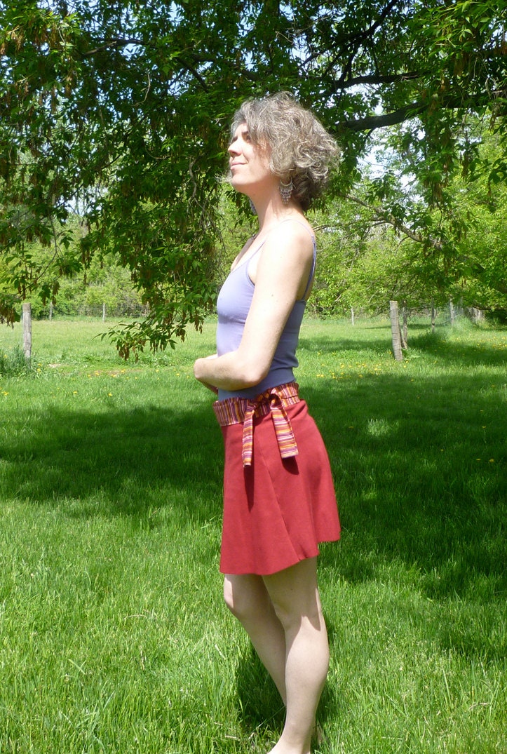 Organic Clothing - Mini Wrap Skirt - Organic Cotton - Shown in Cranberry or Black - Made to Order