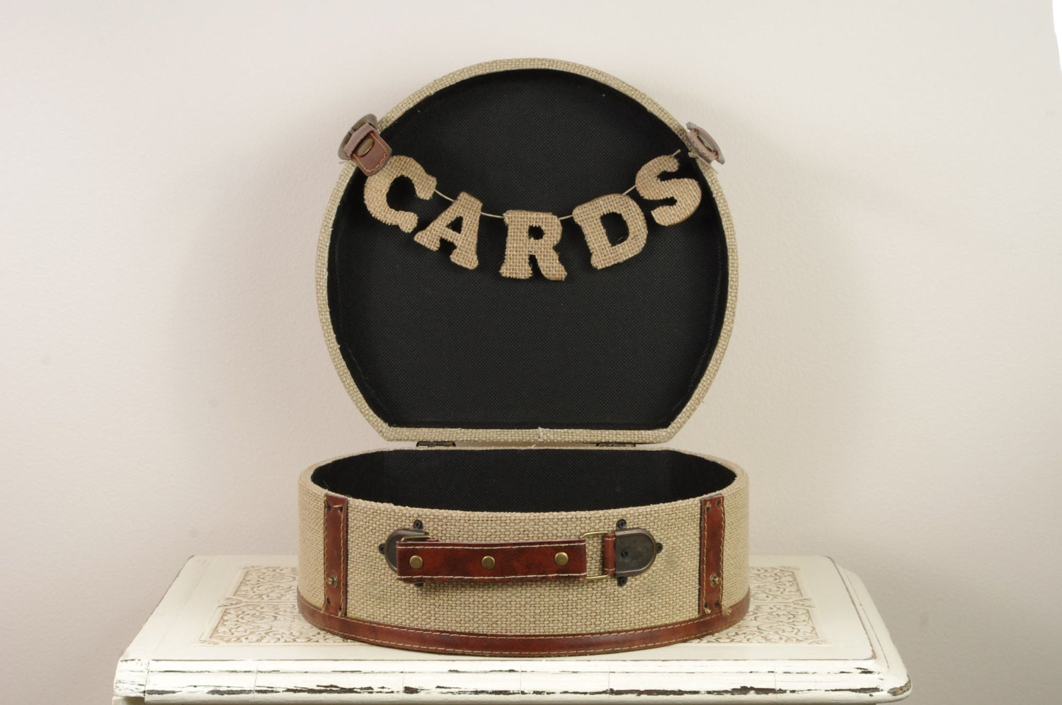 Medium Burlap Card Box for Wedding - Trunk, travel style Card Box