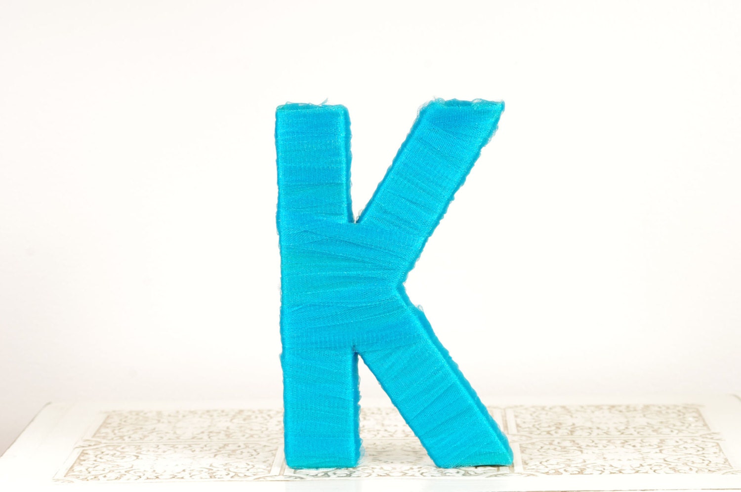 Bright Turquoise Letter K - Tulle wrapped letter "K" - Wedding Decoration - Table Centerpiece - Cake Topper - Photography Prop
