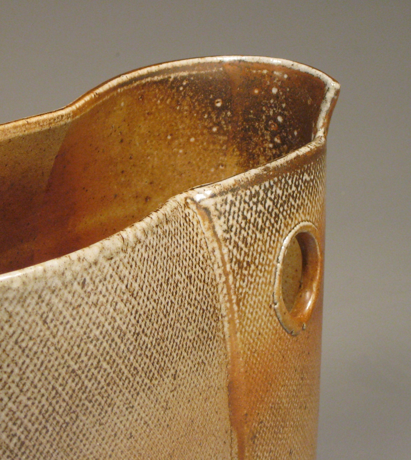 Salt Fired Rectangular Freestyle Vase, Brown