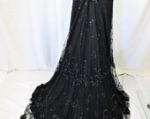 1800s Victorian Black Sequin Beaded Skirt with Train French Paillettes