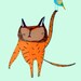 Cat and Bird. Kids art print, illustration print, kids wall art.