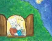 Father and Son, Father's Day, Children's Art, Nursery Art, Rabbit, Bunny Rabbit, Shooting Star, Night Sky