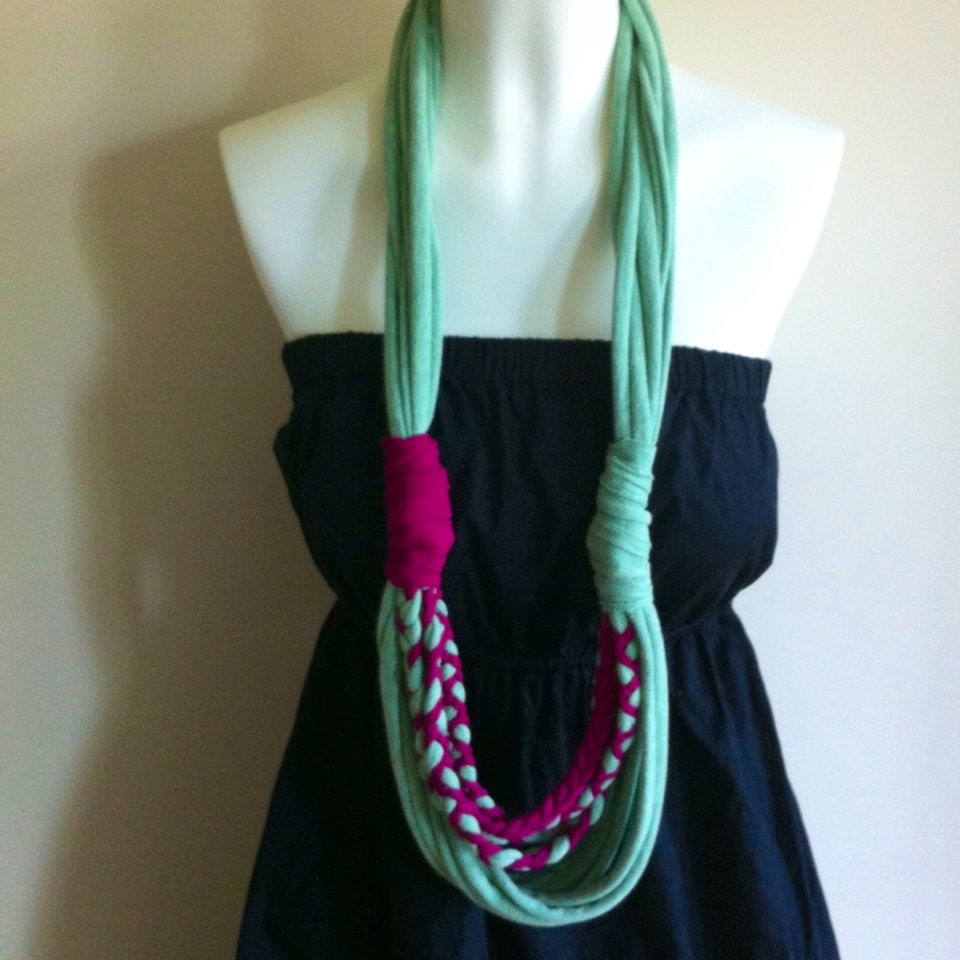 Fiber Necklace- Mint Green & Magenta Braid