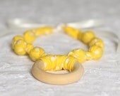 Sunshine Yellow Dots Teething Ring Necklace for Breastfeeding/Nursing Necklace, Teething Necklace, Babywearing, Fabric Necklace
