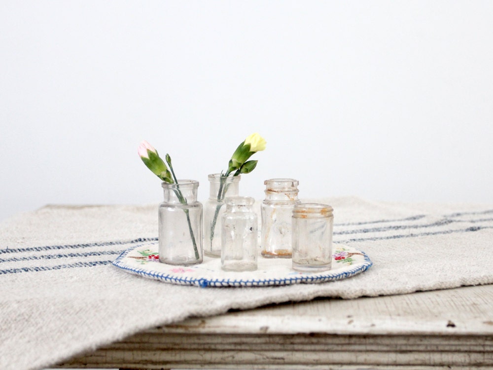Antique Glass Bottle Collection / Clear Glass Apothecary Bottles