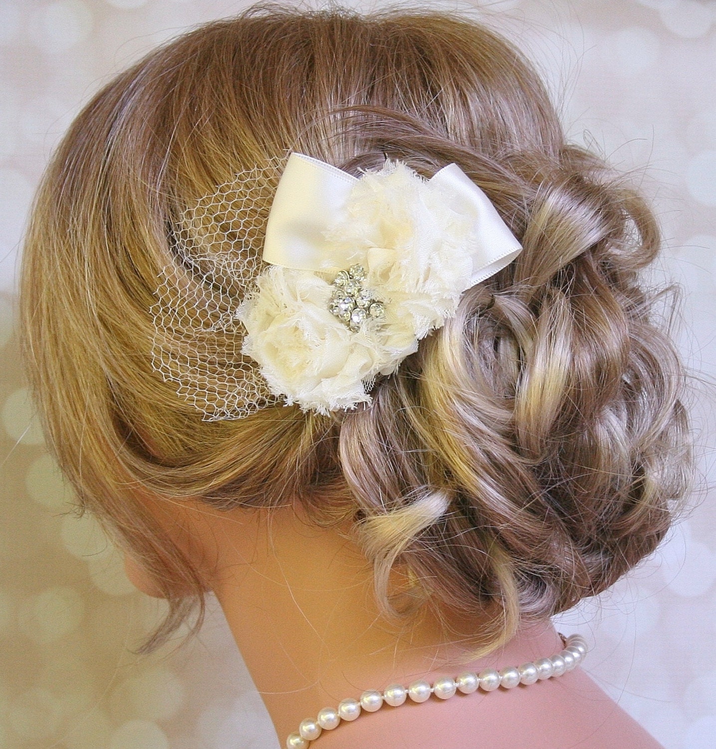 Bridal Hair Flower, Ivory Wedding Hair Flower, Rhinestone Flower Hair Comb, Hair Accessories