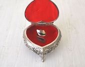 Heart Shaped Ring Box 1970s Ornate Silver Metal Cinderellas Carriage Engagement Proposal