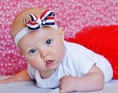 small 4th of July Hair bow...Baby hairbow...bow for baby, toddler and big girls...patriotic...red, white, and blue...feather bow