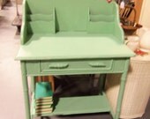 Vintage Bamboo Rattan Green painted writing desk laptop vanity charming petite size